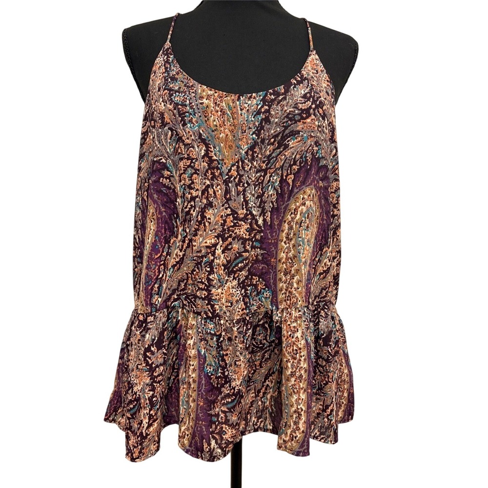 How Very Loved Purple Paisley Ruffle-Hem Cami Top Size M